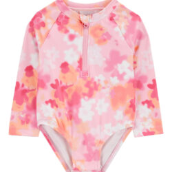 Traje de baño de 1 pieza floral rosa