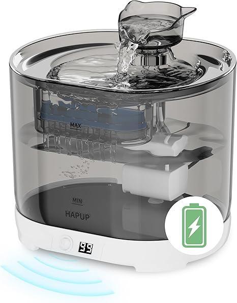 HAPUP Fuente para Gatos sin Cable 2,2L Bebedero Gatos Automatico Fuente de Agua para Gatos con Sensor de Movimiento Pilas de 5000 mAh Bomba Silenciosa y Filtro Fuente Gatos