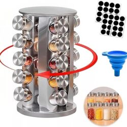 Raganet, Especiero Giratorio de Acero Inoxidable con 20 Frascos, Almacén de Especias y Condimentos de 5 Niveles, Estante Organizador de Especias (33cm Alto X 23cm Diametro)