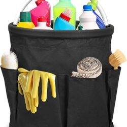 Qivine - Cesta de Limpieza 17 litros con Asa, Cesta Suministros, Organizador Productos para Limpieza, Organizador Portátil de Cubeta para Guardar Toallas (Negro)