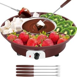 Juego de Fuente Chocolate, Chocolatera Electrica, Kit de ollas fondue Chocolate eléctricas, bandejas servir desmontables con 4 tenedores asado, para Fiestas Cumpleaños, Bodas, Graduaciones (Marrón)