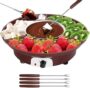 Juego de Fuente Chocolate, Chocolatera Electrica, Kit de ollas fondue Chocolate eléctricas, bandejas servir desmontables con 4 tenedores asado, para Fiestas Cumpleaños, Bodas, Graduaciones (Marrón)