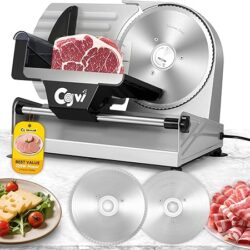 CGOLDENWALL - Cortador de carne, 220 W eléctrico de alimentos con 2 cuchillas extraíbles de 7.5 pulgadas, grosor ajustable de 4/5 pulgadas, máquina cortadora de alimentos para cortar el hogar